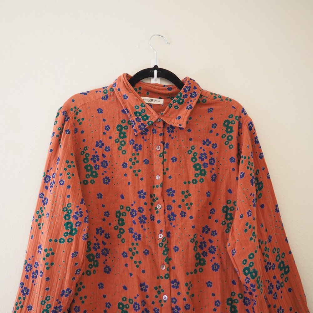 Natural Life Georgia Floral Button Front Shirt Dress sz L - Picture 3 of 6